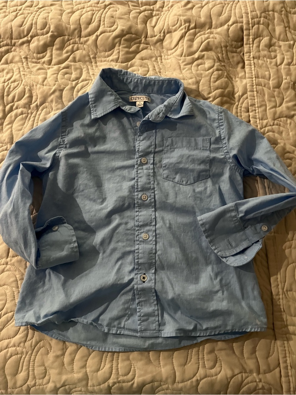 Crewcuts Boys' Light Blue Linen Cotton Blend Button-Up Shirt Size 5